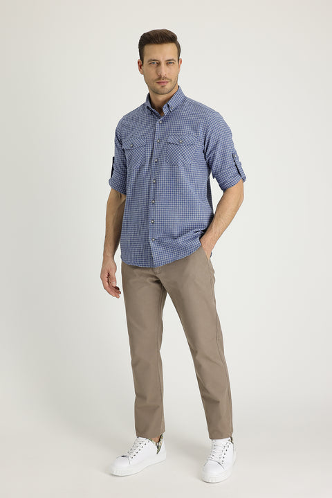Mid Beige Regular Fit Standard Cut Cotton Canvas / Chino Trousers