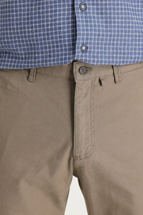 Mid Beige Regular Fit Standard Cut Cotton Canvas / Chino Trousers