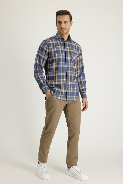 Dark Beige Regular Fit Standard Cut Cotton Canvas / Chino Trousers