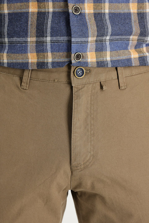Dark Beige Regular Fit Standard Cut Cotton Canvas / Chino Trousers