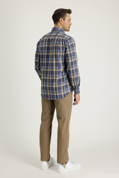 Dark Beige Slim Fit Narrow Cut Cotton Canvas / Chino Trousers