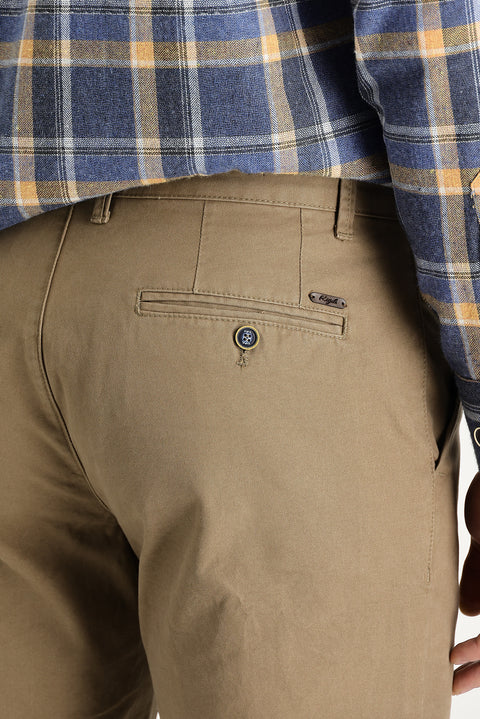Dark Beige Regular Fit Standard Cut Cotton Canvas / Chino Trousers