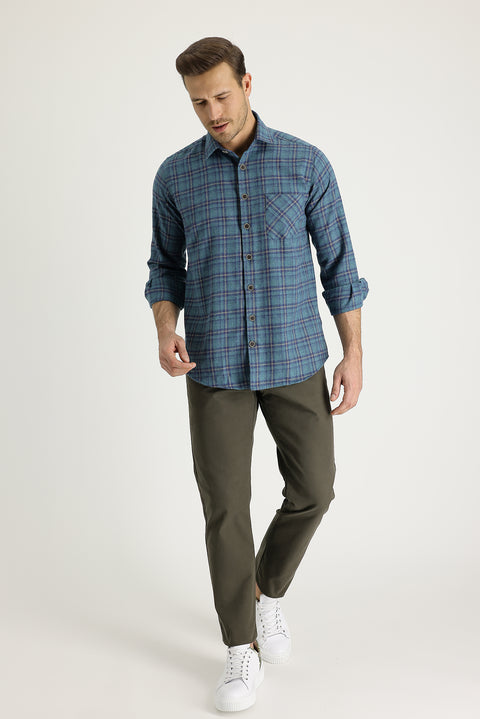 Military Khaki Regular Fit Standard Cut Cotton Canvas / Chino Trousers