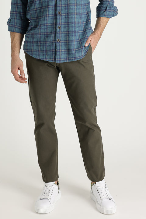 Military Khaki Regular Fit Standard Cut Cotton Canvas / Chino Trousers