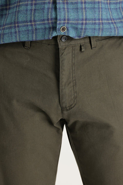 Military Khaki Regular Fit Standard Cut Cotton Canvas / Chino Trousers