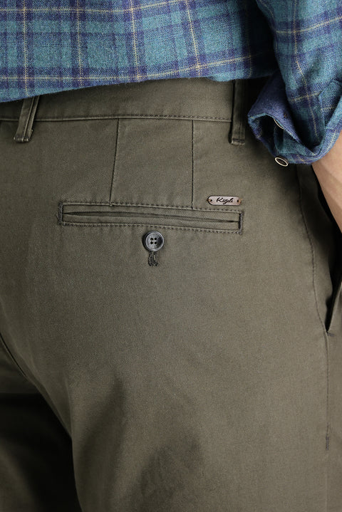 Military Khaki Regular Fit Standard Cut Cotton Canvas / Chino Trousers