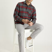 Light Grey Regular Fit Standard Cut Lycra Canvas / Chino Trousers