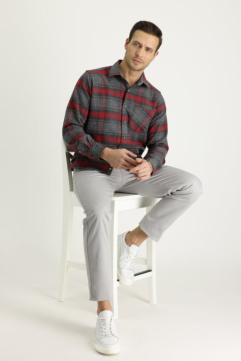 Light Grey Regular Fit Standard Cut Lycra Canvas / Chino Trousers