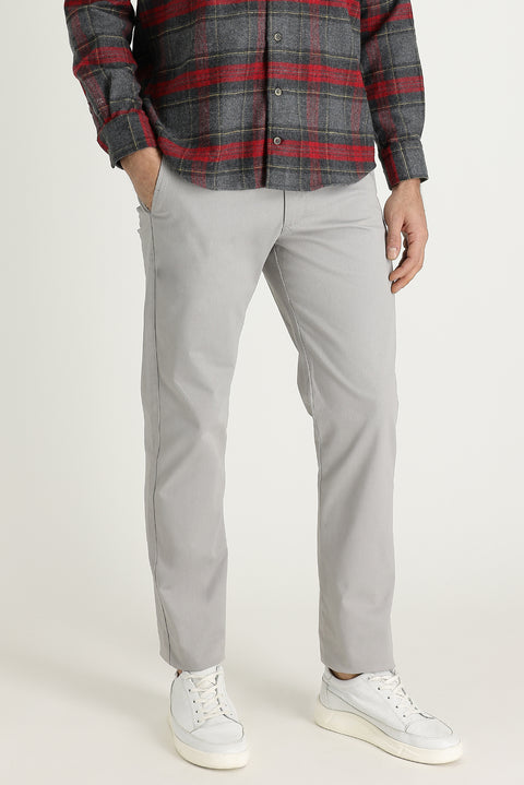 Light Grey Regular Fit Standard Cut Lycra Canvas / Chino Trousers
