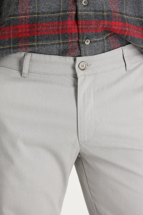 Light Grey Regular Fit Standard Cut Lycra Canvas / Chino Trousers