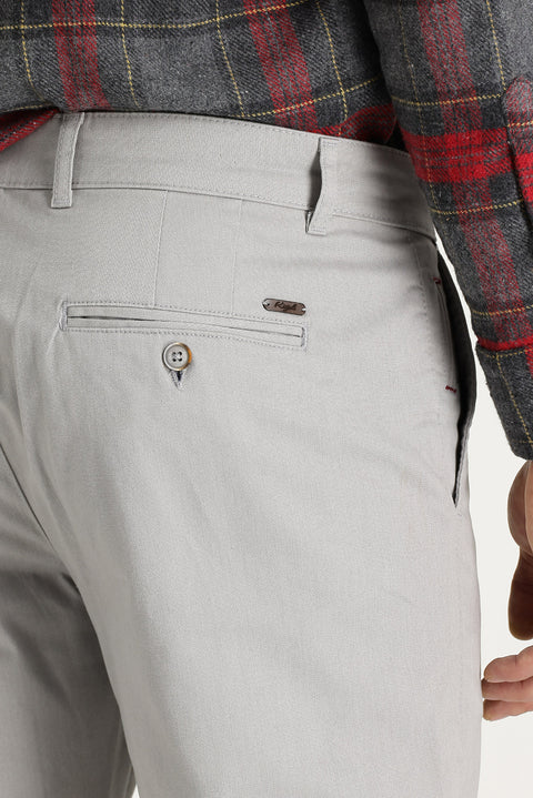 Light Grey Regular Fit Standard Cut Lycra Canvas / Chino Trousers