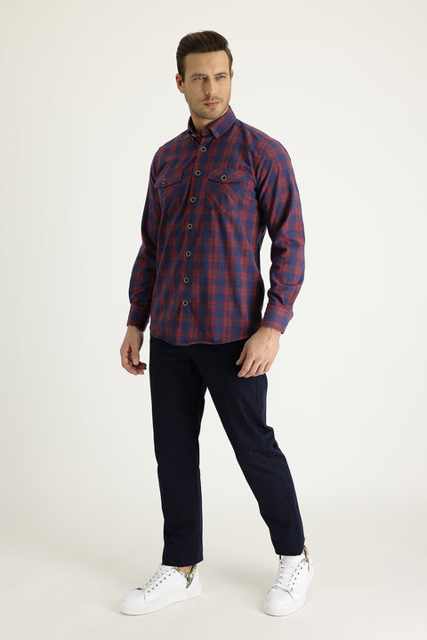 Dark Navy Regular Fit Standard Cut Lycra Canvas / Chino Trousers