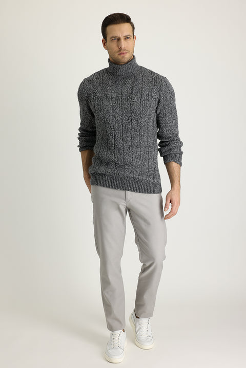 Light Grey Regular Fit Standard Cut Lycra Canvas / Chino Trousers