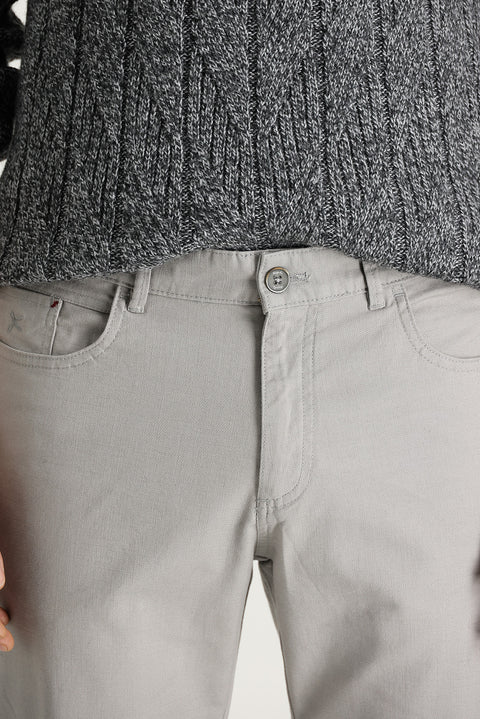 Light Grey Regular Fit Standard Cut Lycra Canvas / Chino Trousers