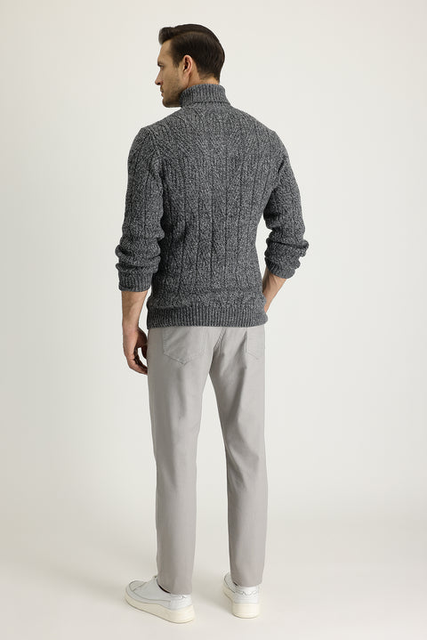 Light Grey Regular Fit Standard Cut Lycra Canvas / Chino Trousers