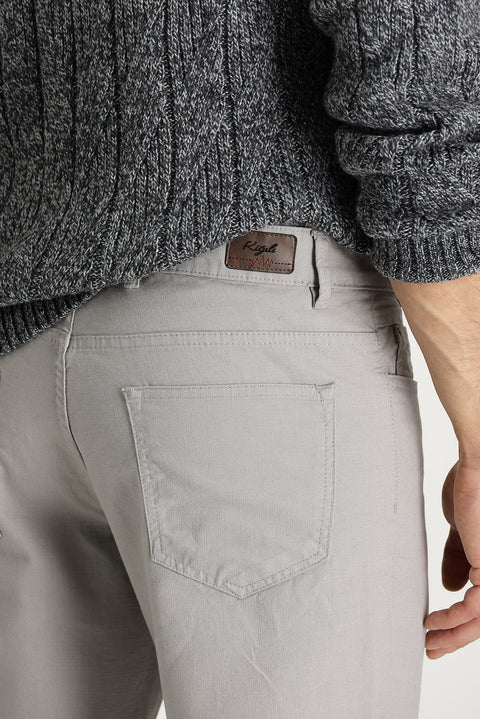 Light Grey Regular Fit Standard Cut Lycra Canvas / Chino Trousers