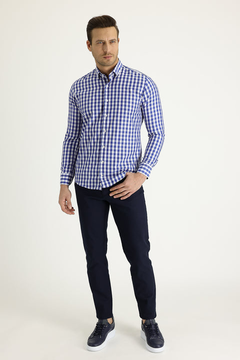 Orta Lacivert Regular Fit Standart Kesim Likralı Kanvas / Chino Pantolon