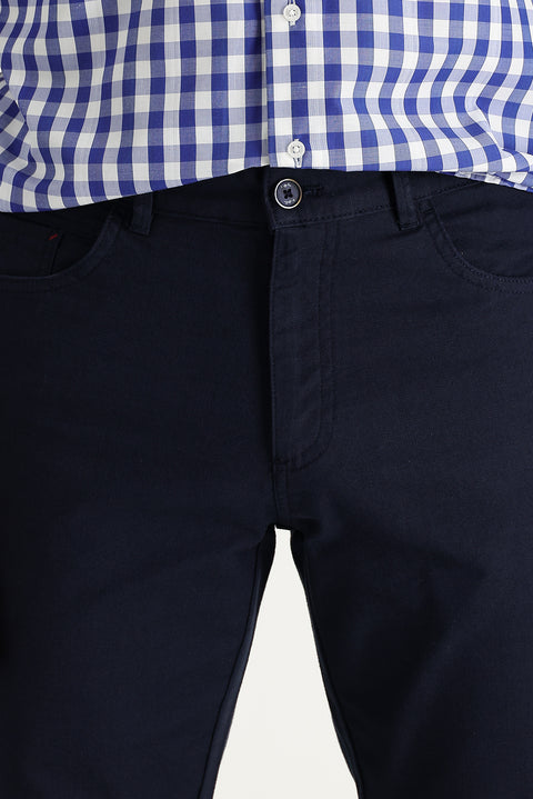 Mid-Indigo Relaxed Fit Stretch Canvas / Chino Trousers