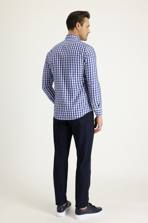 Mid-Indigo Relaxed Fit Stretch Canvas / Chino Trousers