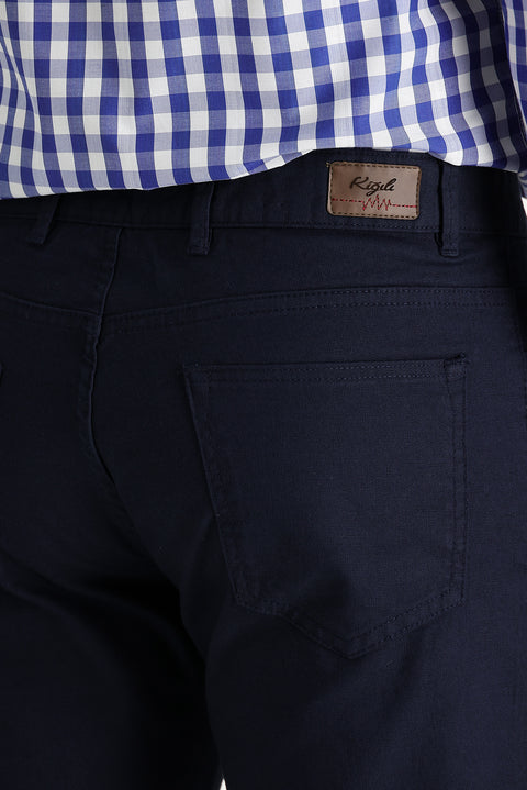 Mid-Indigo Relaxed Fit Stretch Canvas / Chino Trousers