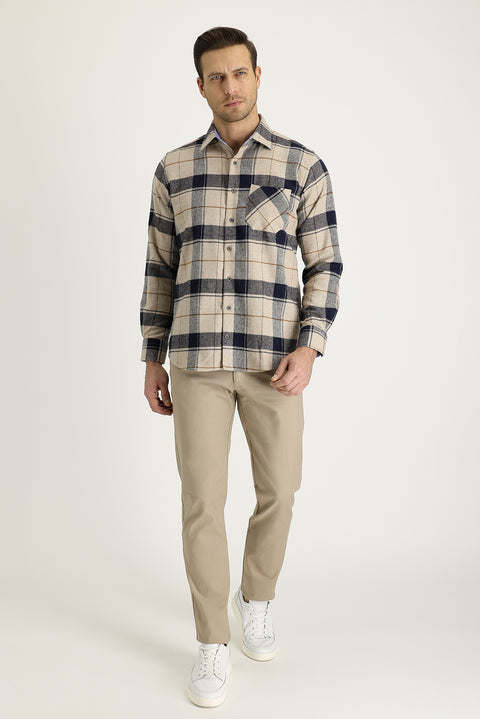 Mid-Beige Regular Fit Standard Cut Stretch Canvas / Chino Trousers
