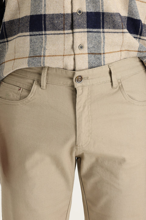 Mid-Beige Regular Fit Standard Cut Stretch Canvas / Chino Trousers