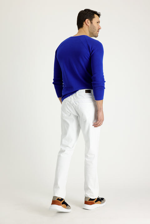 White Regular Fit Standard Cut Lycra Canvas / Chino Trousers