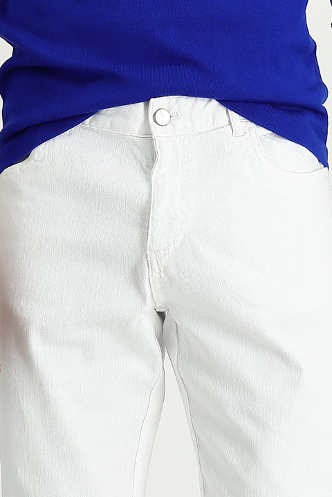 White Regular Fit Standard Cut Lycra Canvas / Chino Trousers