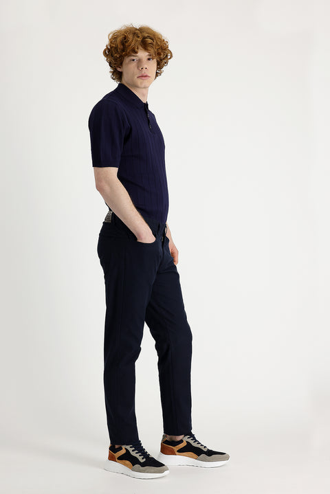 Koyu Lacivert Slim Fit Dar Kesim Likralı Kanvas / Chino Pantolon