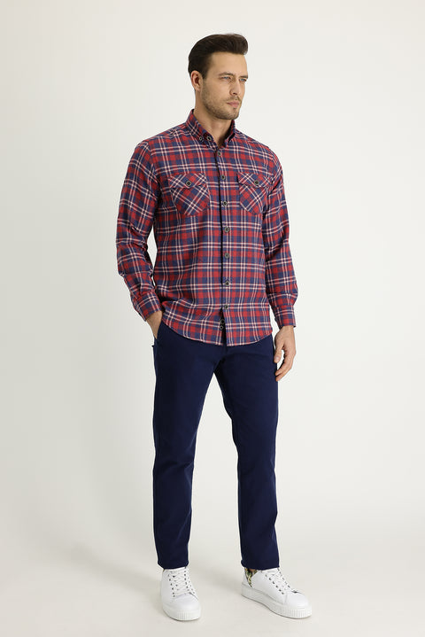 Dark Navy Regular Fit Standard Cut Lycra Canvas / Chino Trousers