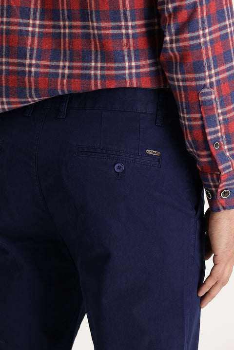 Dark Navy Regular Fit Standard Cut Lycra Canvas / Chino Trousers