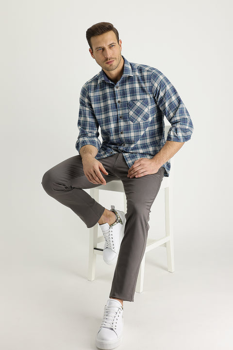 Orta Vizon Slim Fit Dar Kesim Likralı Kanvas / Chino Pantolon