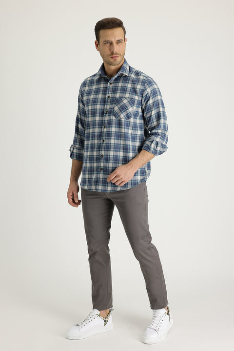 Orta Vizon Slim Fit Dar Kesim Likralı Kanvas / Chino Pantolon