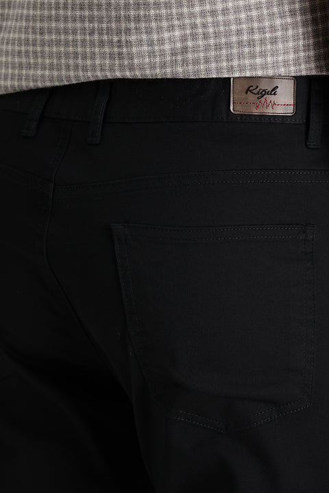Black Regular Fit Standard Cut Lycra Canvas / Chino Trousers