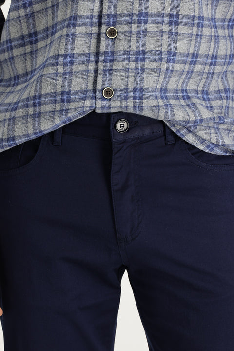 Dark Navy Regular Fit Standard Cut Lycra Canvas / Chino Trousers