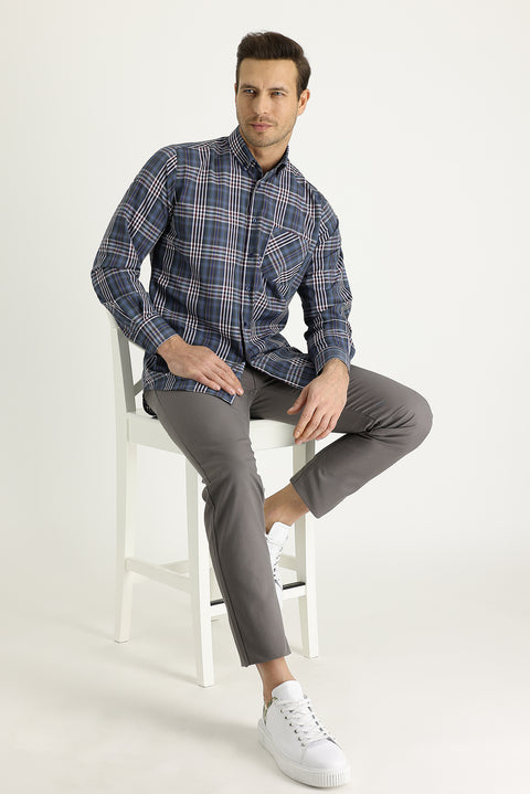 Dark Mink Regular Fit Standard Cut Canvas / Chino Trousers