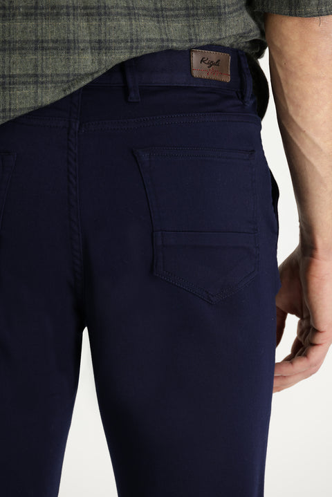 Dark Navy Relaxed Fit Stretch Canvas / Chino Drawstring Trousers