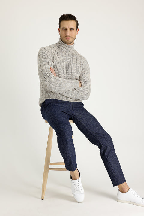 Medium Navy 7 Drop Slim Fit Narrow Cut Lycra Canvas / Chino Pants
