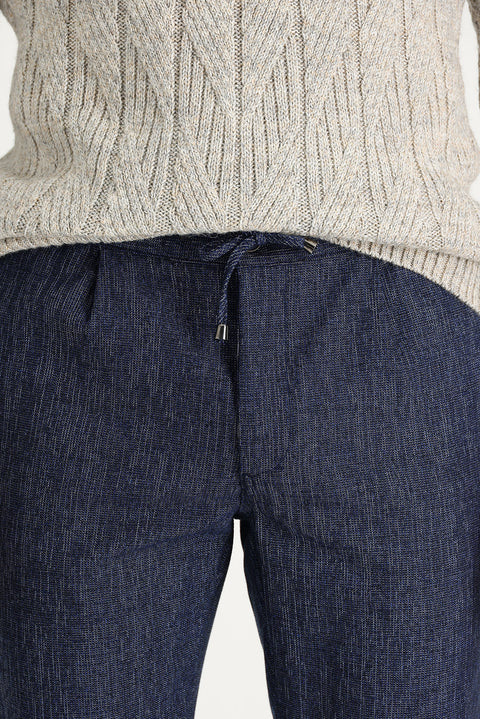 Medium Navy 7 Drop Slim Fit Narrow Cut Lycra Canvas / Chino Pants