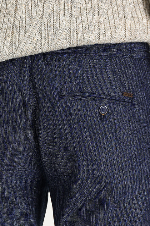 Medium Navy 7 Drop Slim Fit Narrow Cut Lycra Canvas / Chino Pants