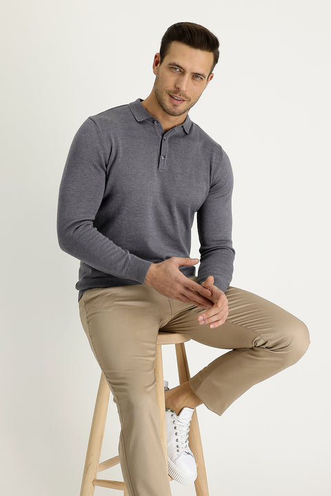 Mid-Beige Regular Fit Standard Cut Stretch Canvas / Chino Trousers