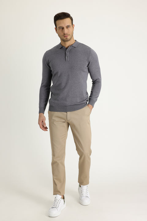 Mid-Beige Regular Fit Standard Cut Stretch Canvas / Chino Trousers