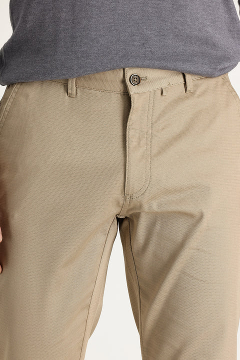 Mid-Beige Regular Fit Standard Cut Stretch Canvas / Chino Trousers