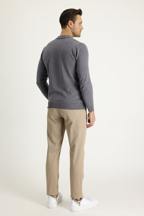Mid-Beige Regular Fit Standard Cut Stretch Canvas / Chino Trousers