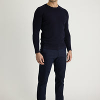 Mid Navy Regular Fit Standard Cut Lycra Canvas / Chino Trousers