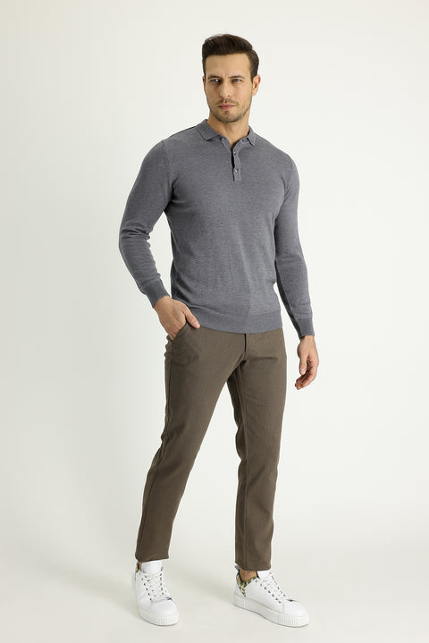 Light Brown Regular Fit Standard Cut Stretchy Canvas / Chino Trousers