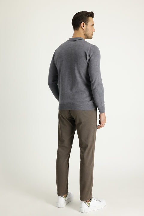 Light Brown Regular Fit Standard Cut Stretchy Canvas / Chino Trousers