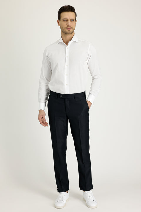 Dark Petrol 7 Drop Slim Fit Narrow Cut Patterned Classic Fabric Trousers