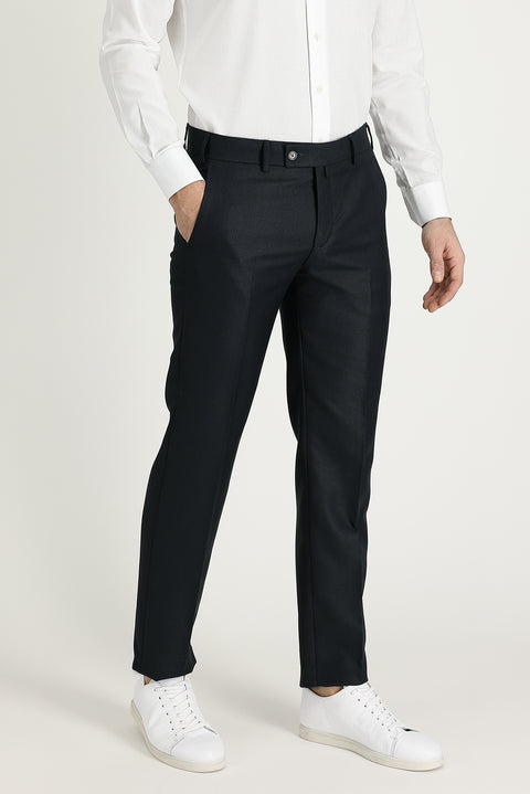 Dark Petrol 7 Drop Slim Fit Narrow Cut Patterned Classic Fabric Trousers
