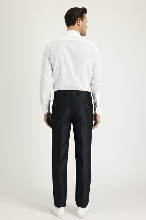 Dark Petrol 7 Drop Slim Fit Narrow Cut Patterned Classic Fabric Trousers